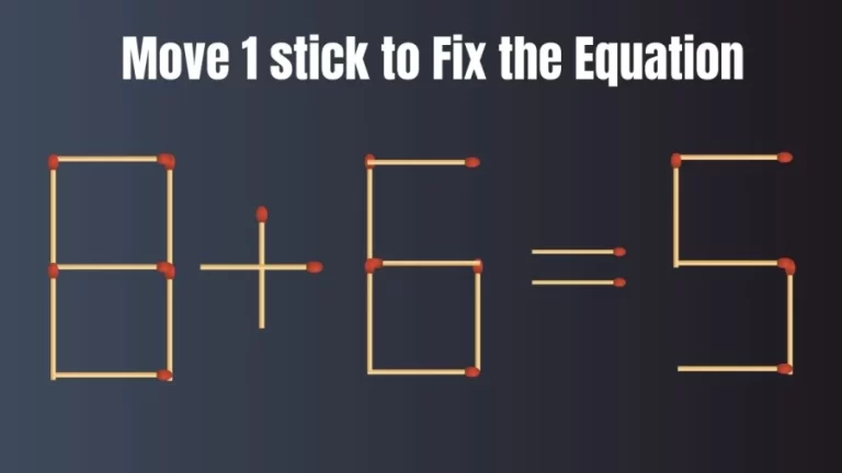 Brain Teaser: Correct the Equation 8+6=5 by Moving just 1 Stick II Viral Matchstick Puzzle