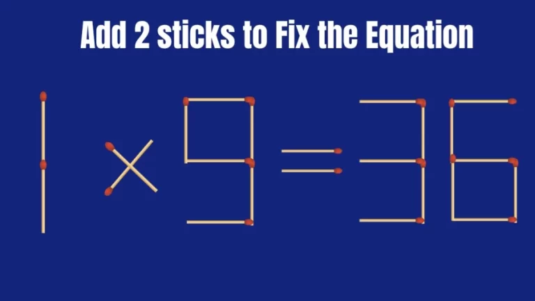 Brain Teaser Matchstick Puzzle: Add 2 Sticks to make the Equation 1×9=36 Correct in 30 Seconds