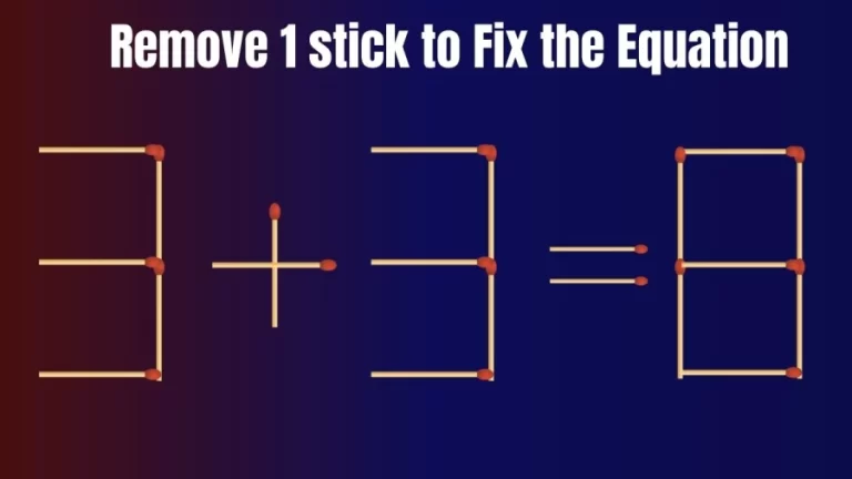 Brain Teaser Matchstick Puzzle – Remove 1 Matchstick to Fix this Equation in 20 Secs