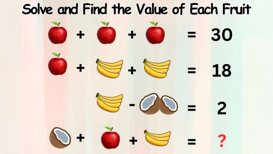 Brain Teaser Math Test: Solve and Find the Value of Each Fruit