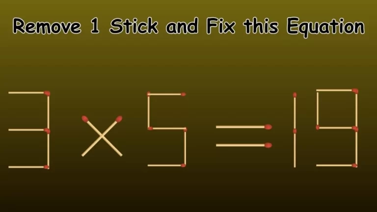 Brain Teaser: Remove 1 Stick and Fix this Equation 3×5=19 | Easy Matchstick Puzzle