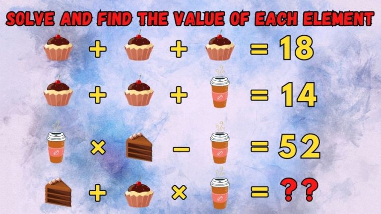 Brain Teaser – Solve and Find the Value of Each Element in this Math Puzzle