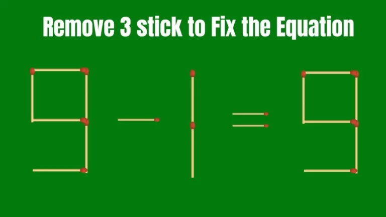 Brain Test: 9-1=9 Remove 3 Matchsticks To Fix The Equation | Matchstick Puzzle