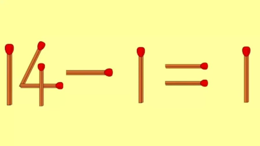 Matchstick Brain Teaser: 14-1=1 Fix The Equation By Moving 1 Stick