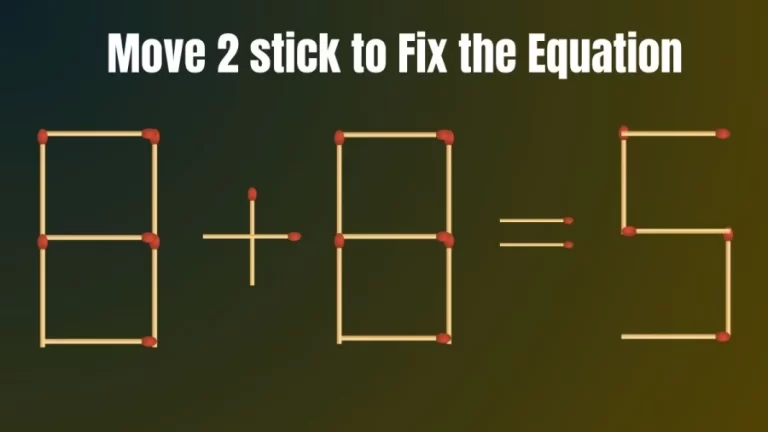 Matchstick Brain Teaser: 8+8=5 Fix The Equation By Moving 2 Sticks | Matchstick Puzzle