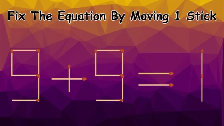 Matchstick Brain Teaser: 9+9=1 Fix The Equation By Moving 1 Stick | Matchstick Puzzle