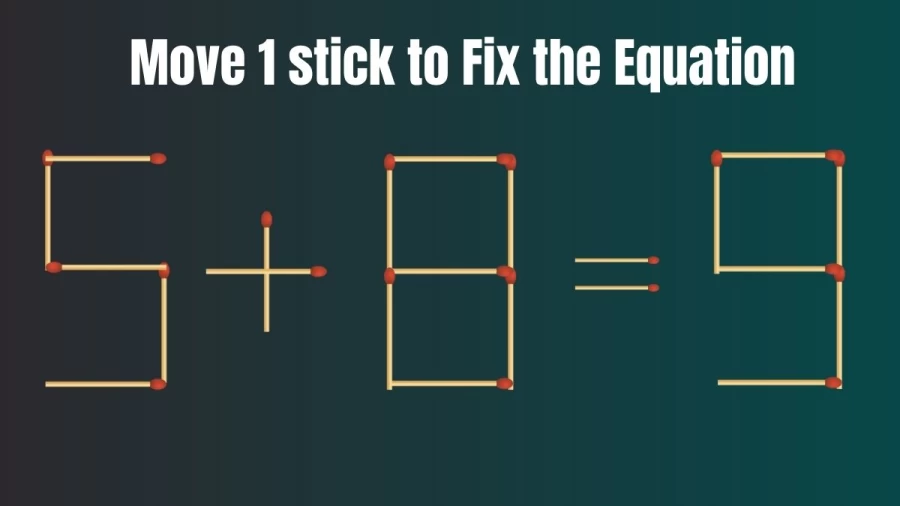 Matchstick Brain Teaser: Move 1 Stick and Fix the Equation 5+8=9 in 30 Seconds