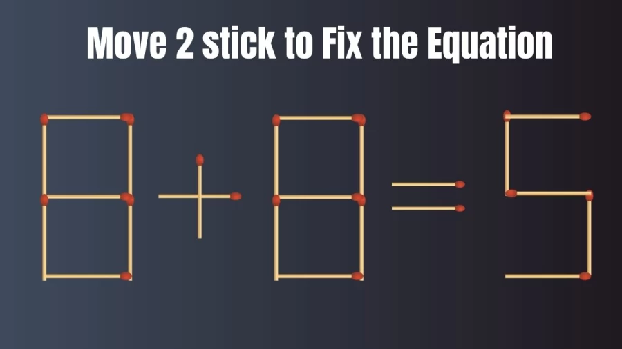Matchstick Brain Teaser: Move 2 Sticks and Correct the Equation 8+8=5 in 18 Seconds