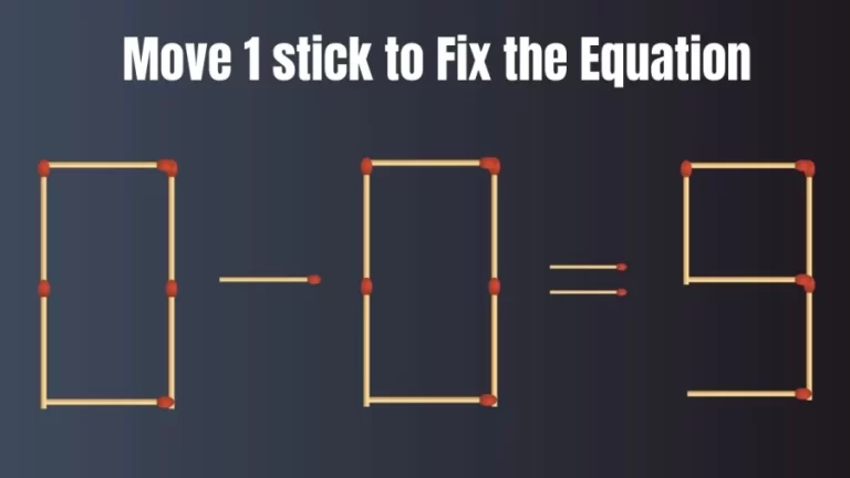 Matchstick Brain Teaser Puzzle: 0-0=9 Move 1 Matchstick to make the Equation Right