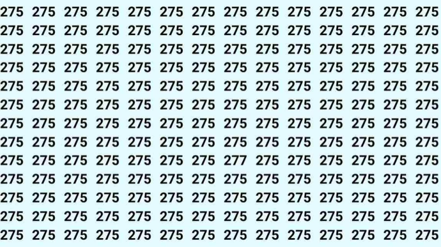 Observation Skill Test: Can you find the number 277 among 275 in 10 seconds?