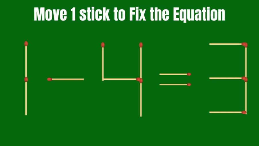 Viral Matchstick Puzzle - Correct the Equation 1-4=3 by Moving just 1 Stick