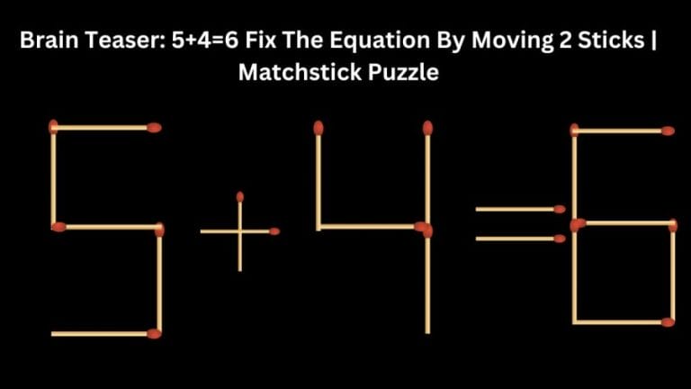 Brain Teaser: 5+4=6 Fix the Equation by Moving 2 Sticks | Matchstick Puzzle