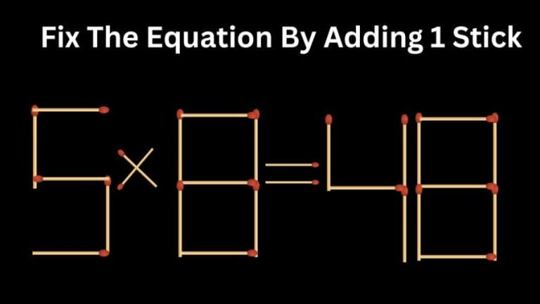 Brain Teaser: 5×8=48 Fix the equation by adding 1 stick | Matchstick Puzzle