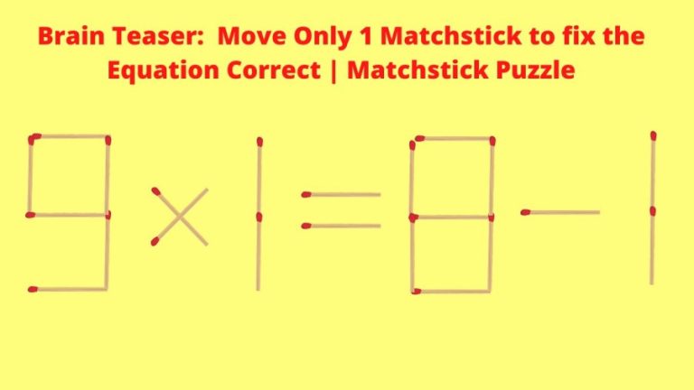 Brain Teaser: 9×1=8-1 Move Only 1 Matchstick to fix the Equation Correct | Matchstick Puzzle