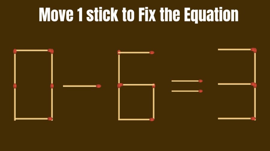 Brain Teaser: Can you Move 1 Sticks to make the Equation 0-6=3 Correct?