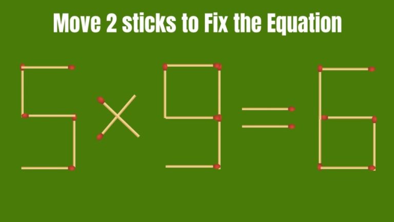 Brain Teaser: Can you Move 2 Matchsticks to make the Equation 5×9=6 Correct? Matchstick Puzzle