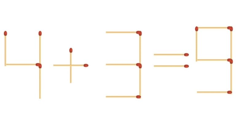 Brain Teaser Math Test: 4+3=9 Move 1 matchstick to fix the equation by 30 secs| Matchstick Puzzle