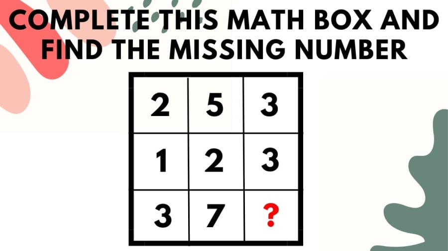 Brain Teaser Maths Puzzle With Answer: Complete This Math Box And Find The Missing Number