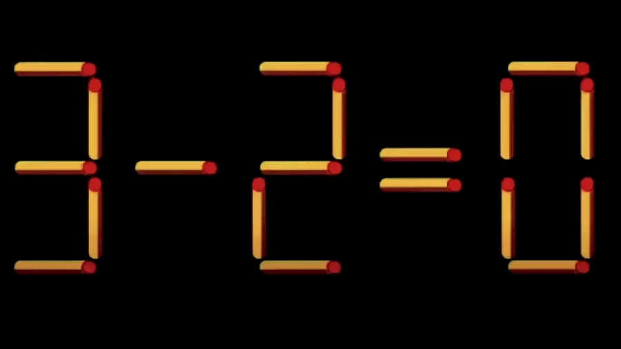 Brain Teaser: Move Only 1 Stick To Make Equation Correct 3-2=0