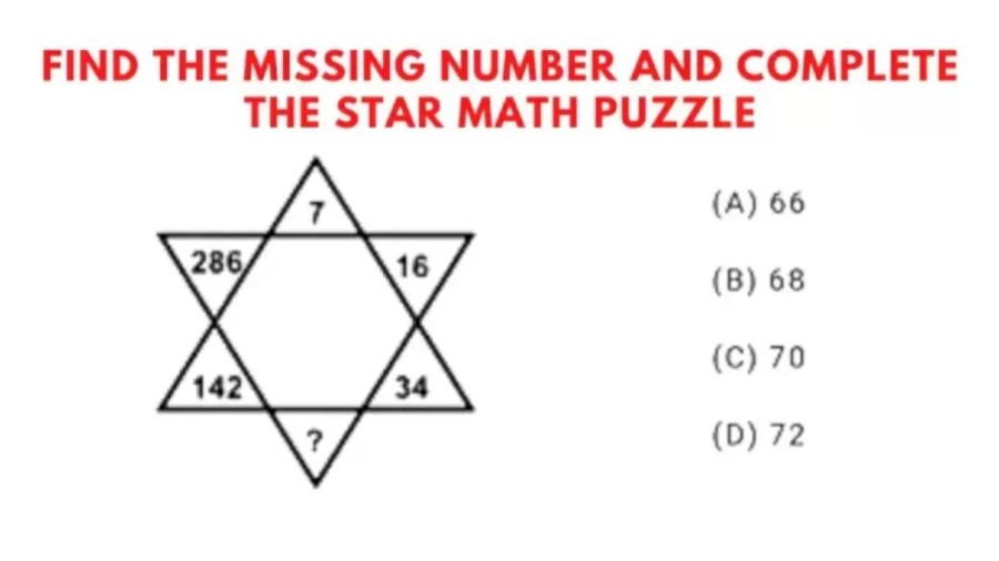 Brain Teaser Star Math Puzzle: Find The Missing Number