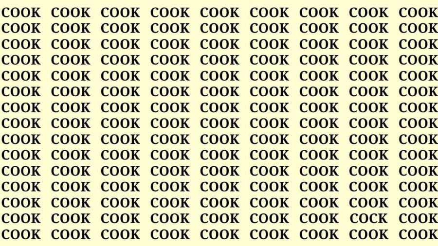 Brain Test: Only Sharpest Eyes can Find the Word Cock among Cook in 18 seconds