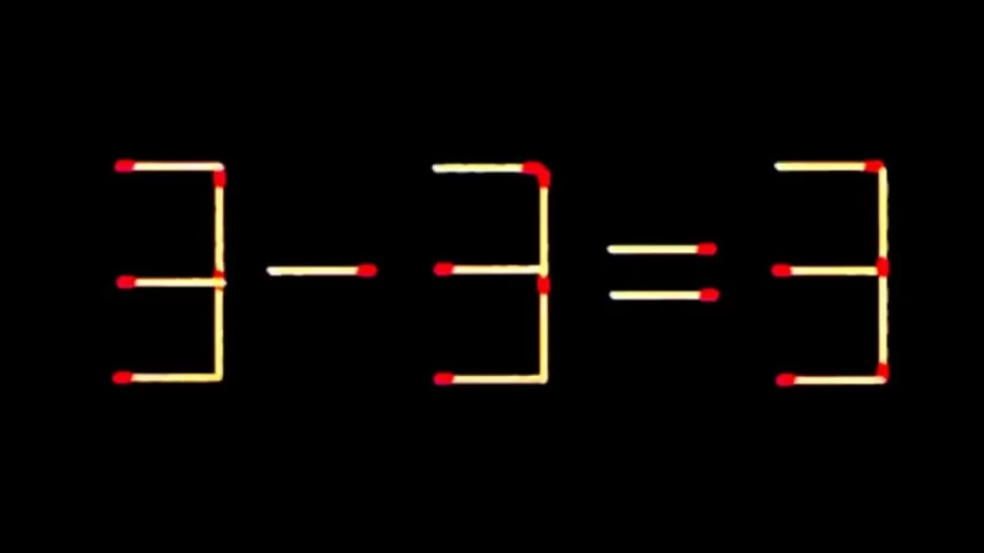 Brain Teaser: 3-3=3 Can You Move Only 2 Matchsticks to Make Equation Correct? Maths Puzzle