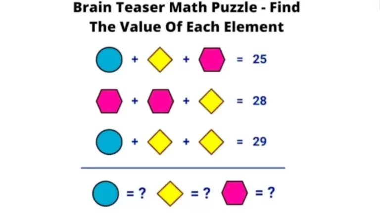 Brain Teaser – Find The Value Of Each Element – Tricky Math Puzzle